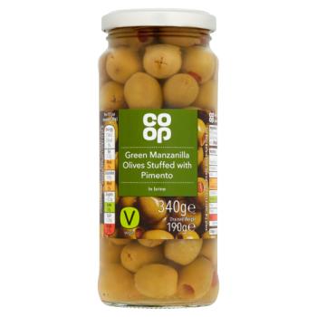 Co-op Green Manzanilla Olives Stuffed with Pimento in Brine 340g