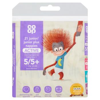 Co-op Active Size 5/5+ 11-27kg 24-60lb 21 Junior/Junior Plus Nappies