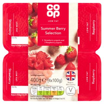 Co-op Low Fat Summer Berry Selection 4 x 100g (400g)