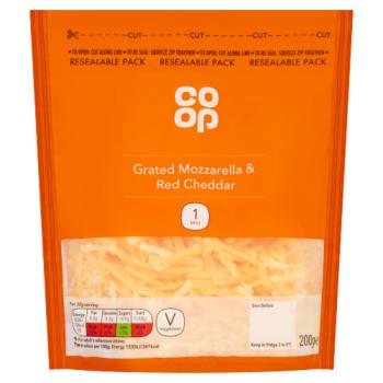 Co-op Grated Mozzarella & Red Cheddar 200g