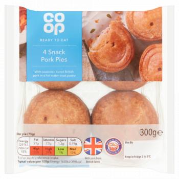Co-op 4 Snack Pork Pies 300g