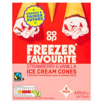 Co-op Strawberry & Vanilla Ice Cream Cones 4 x 110ml (440ml)