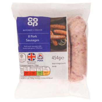 Co-op Butcher's Choice 8 Pork Sausages 454g