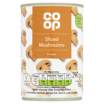 Co-op Sliced Mushrooms in Water 290g