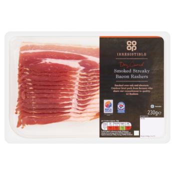 Co-op Irresistible Dry Cured Smoked Streaky Bacon Rashers 230g