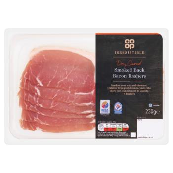 Co-op Irresistible Dry Cured Smoked Back Bacon Rashers 230g