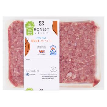 Co-op Honest Value 20% Fat Beef Mince 500g