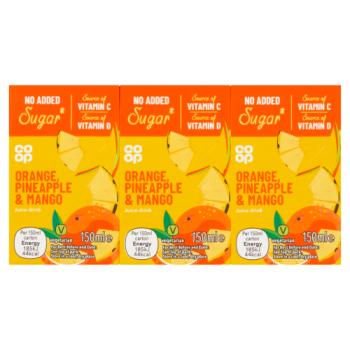 Co-op Orange, Pineapple, Mango Juice Drink 3 x 150ml