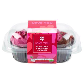 Co-op Love You 2 Chocolate & Raspberry Cupcakes
