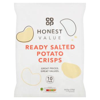Co-op Honest Value Ready Salted Potato Crisps 10 x 25g (250g)