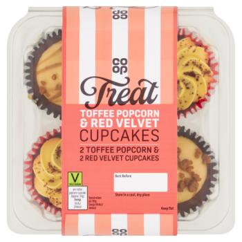 Co-op Treat Toffee Popcorn & Red Velvet Cupcakes