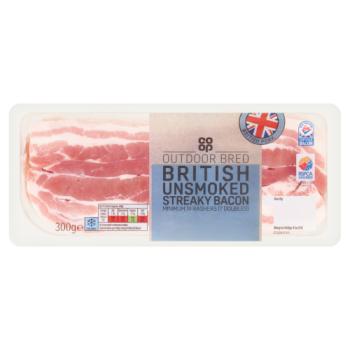 Co-op Outdoor Bred British Unsmoked Streaky Bacon 300g 