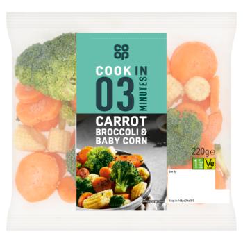 Co-op Carrot Broccoli & Baby Corn 220g