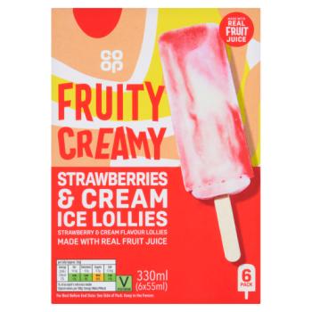 Co-op Fruity Creamy Strawberries & Cream Ice Lollies 6 x 55ml (330ml)