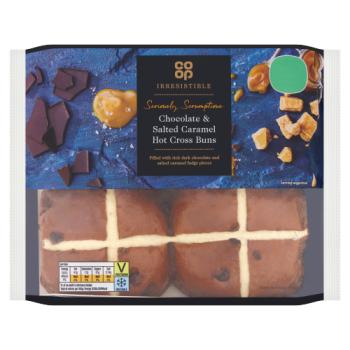 Co-op Irresistible Chocolate & Salted Caramel Hot Cross Buns