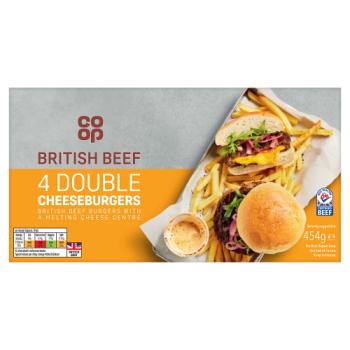Co-op 4 British Beef Double Cheeseburgers 454g