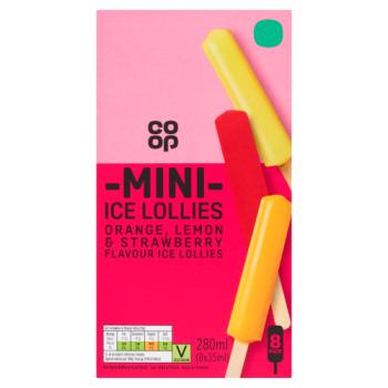 Co-op Orange, Lemon & Strawberry Flavour Mini Ice Lollies 280ml (8 x 35ml)