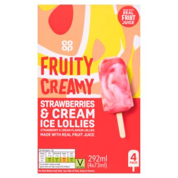 Co-op Fruity Creamy Strawberries & Cream Ice Lollies 292ml (4 x 73ml)