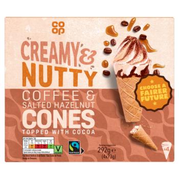 Co-op Creamy & Nutty Coffee & Salted Hazelnut Cones Topped with Cocoa 292g (4 x 73g)