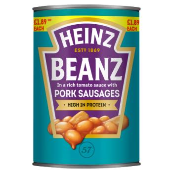 Heinz Beanz in a Rich Tomato Sauce with Pork Sausages 415g