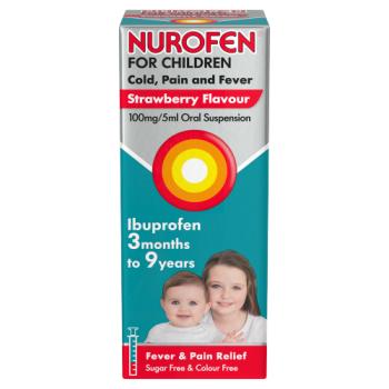 Nurofen for Children Cold Pain & Fever Relief Strawberry Suspension Ibuprofen 100ml