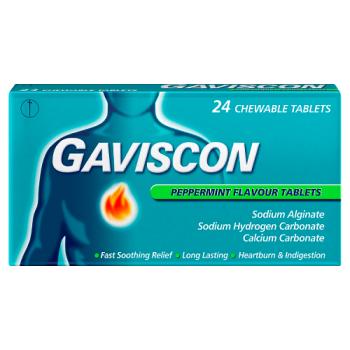 Gaviscon Heartburn & Indigestion Relief Tablets Peppermint Flavour 24 Tablets