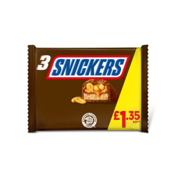 Snickers Caramel, Nougat, Peanuts & Milk Chocolate Bars Multipack £1.35 PMP 3x41.7g