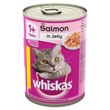 Whiskas Adult 1+ Wet Cat Food Tin with Salmon in Jelly 390g (PMP 90p)