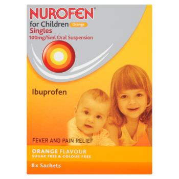 Nurofen for Children Orange Flavour Singles 100mg/5ml Oral Suspension 8 x 5ml Sachets