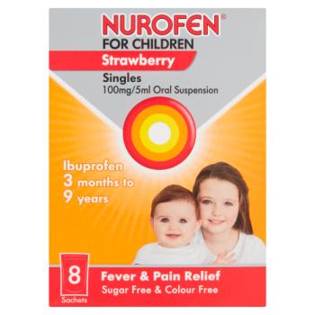 Nurofen For Children Strawberry Singles 100mg/5ml Oral Suspension 8 X 5ml Sachets