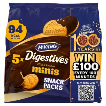 McVitie's Digestives 5 Milk Chocolate Minis Snack Packs 95g