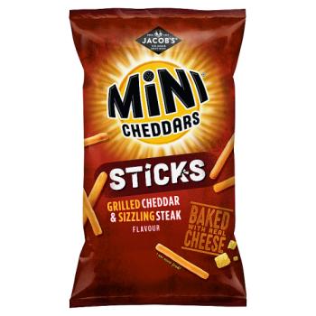 Jacob's Mini Cheddars Sticks Grilled Cheddar & Sizzling Steak Flavour 150g