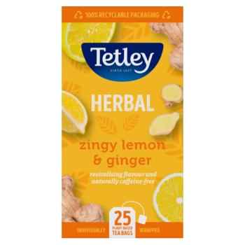 Tetley Herbal Zingy Lemon & Ginger 25 Plant Based Tea Bags 50g