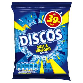 Discos Salt & Vinegar Crisps 34g, 39p PMP