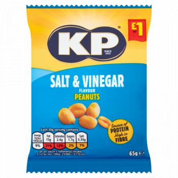 KP Salt & Vinegar Peanuts 65g, £1 PMP