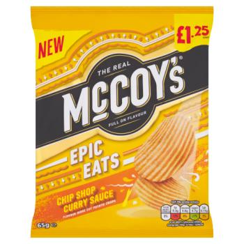 McCoy's Epic Eats Chip Shop Curry Sauce Flavour Ridge Cut Potato Crisps 65g