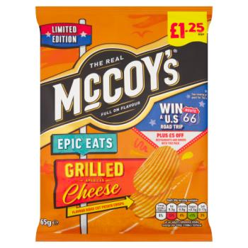 McCoy's Limited Edition Epic Eats Grilled American Cheese Flavour Ridge Cut Potato Crisps 65g