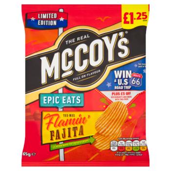 McCoy's Limited Edition Epic Eats Tex-Mex Flamin' Fajita Flavour Ridge Cut Potato Crisps 65g