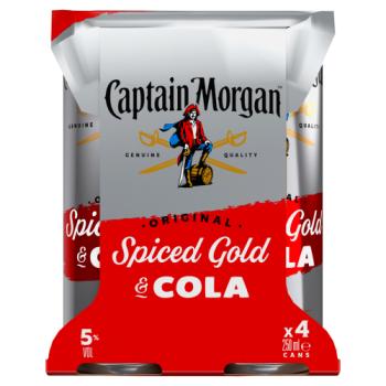 Captain Morgan Original Spiced Gold & Cola 5% vol 4x250ml Ready to Drink Premix Can