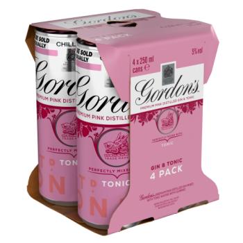 Gordon's Premium Pink Gin & Tonic 5% vol 4 x 250ml Ready to Drink Premix Can Multipack