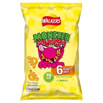 Walkers Monster Munch Roast Beef Multipack Snacks Crisps 6x20g