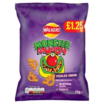 Walkers Monster Munch Pickled Onion Snacks Crisps 72g PMP £1.25 