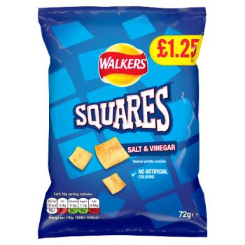 Walkers Squares Salt & Vinegar Snacks £1.25 PMP 72g