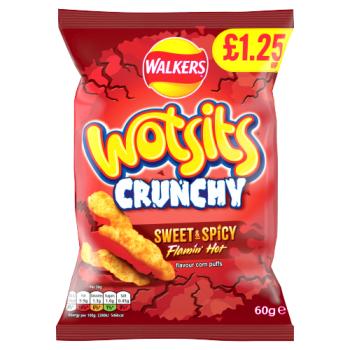 Walkers Wotsits Crunchy Sweet & Spicy Snacks Crisps £1.25 RRP PMP 60g