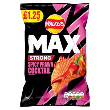 Walkers Max Strong Spicy Prawn Cocktail Crisps £1.25 RRP PMP 70g
