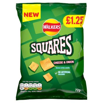 Walkers Squares Cheese and Onion Snacks RRP £1.25 PMP 72g