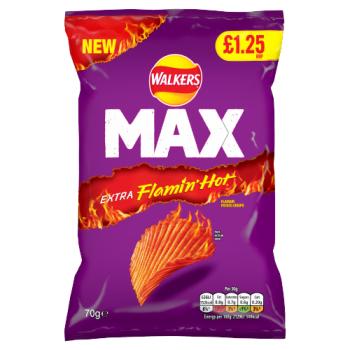 Walkers Max Extra Flamin' Hot Sharing Bag Crisps 70g PMP