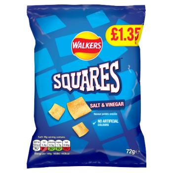 Walkers Squares Salt & Vinegar Crisps 72g PMP £1.35 RRP