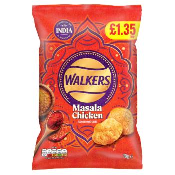 Walkers Masala Chicken Flavour  Sharing Crisps 70g PMP RRP £1.35
