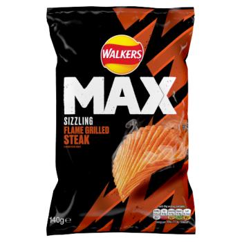 Walkers Max Sizzling Flame Grilled Steak Sharing Crisps 140g